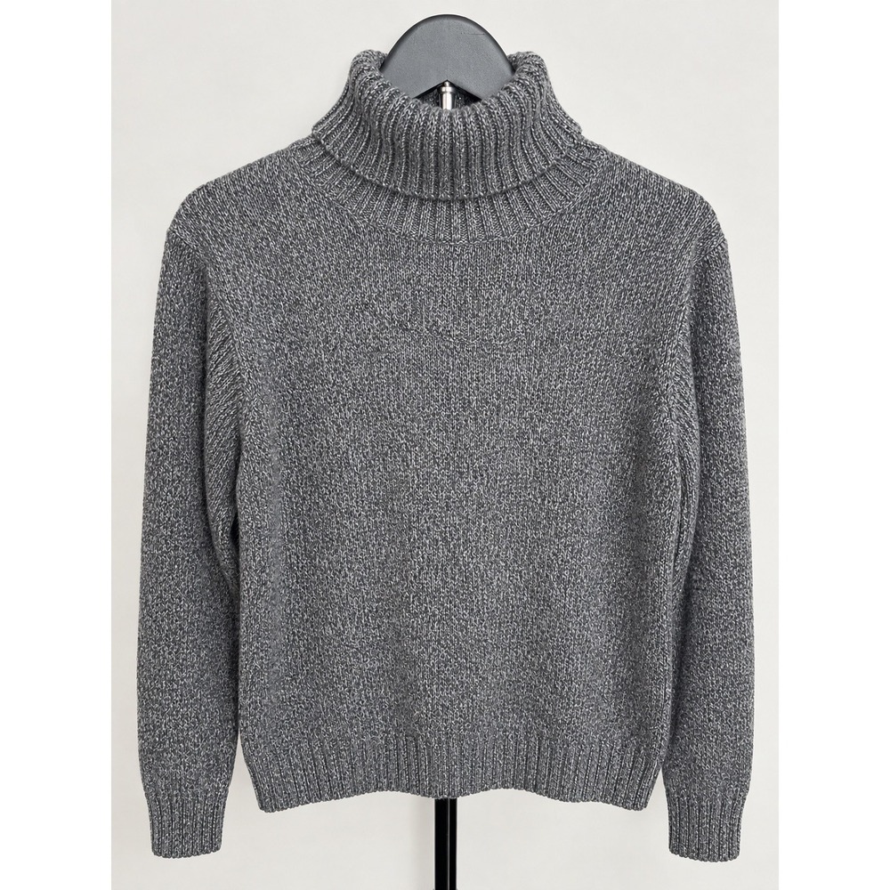 Columbia Women Cable Knit Gray Cotton Turtleneck Sweater L Winter Fisherman